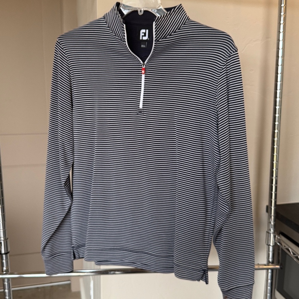 FootJoy Navy White Striped Quarter Zip Golf Pullover Broadmoor Golf Club Medium